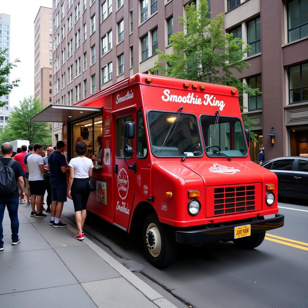 Smoothie King food truck parked on a busy city street