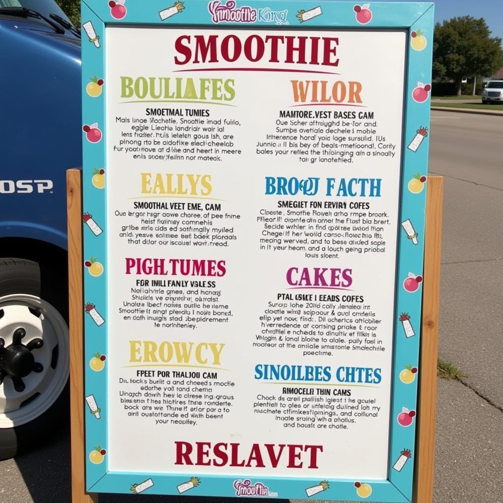 A close-up of the Smoothie King food truck menu board