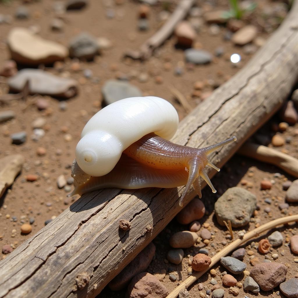 Snail in aestivation on a dry log