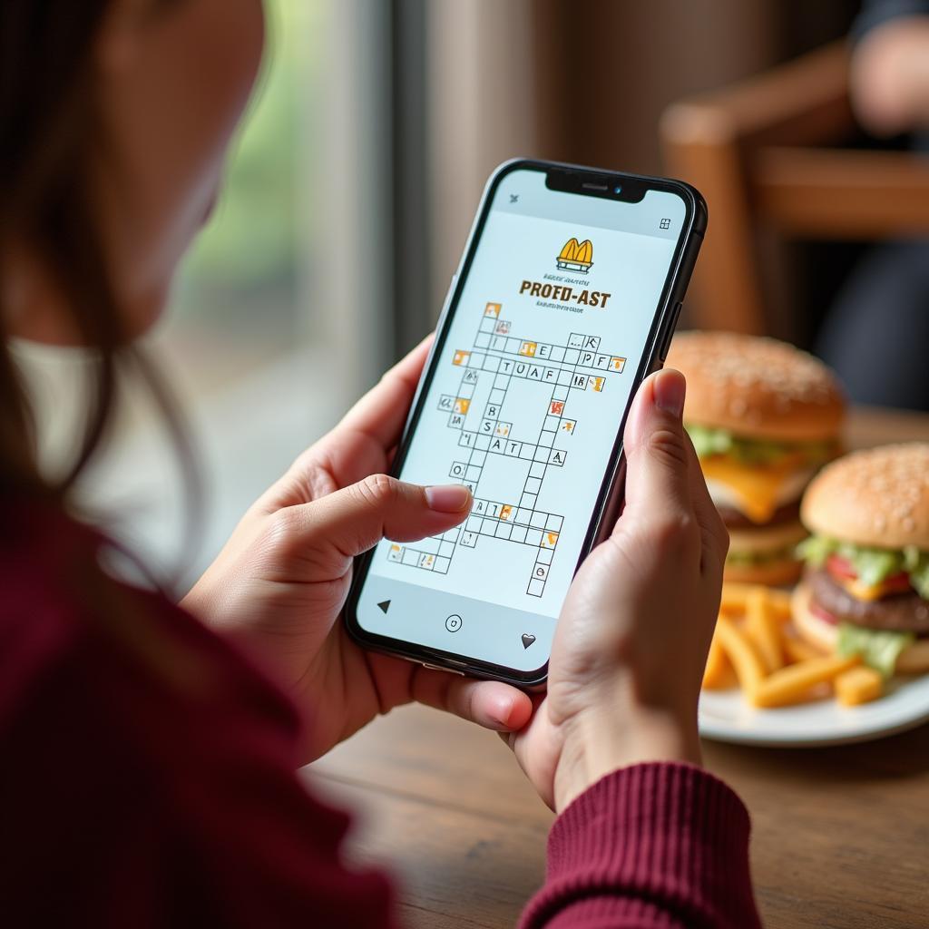 Person Solving a Fast Food Crossword on Their Phone