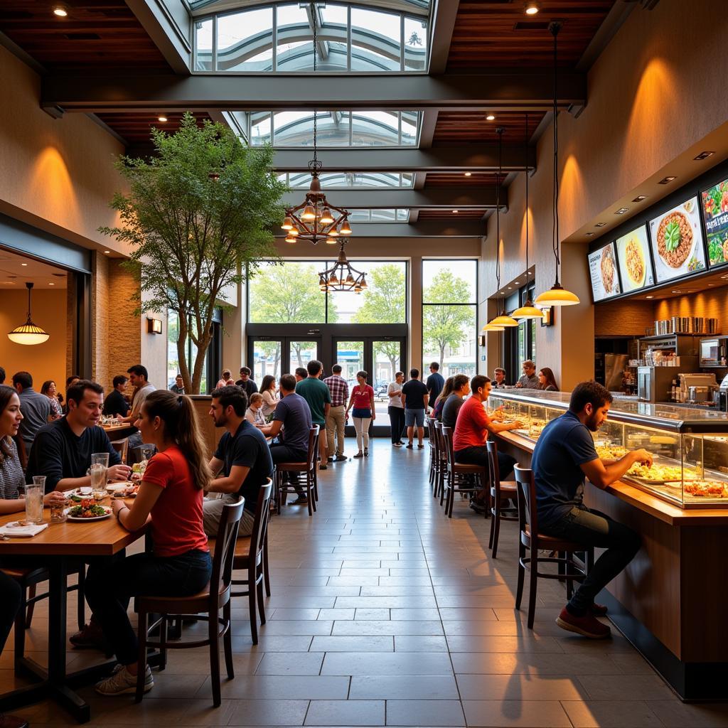 A vibrant food court in Sorrento Valley bustling with activity