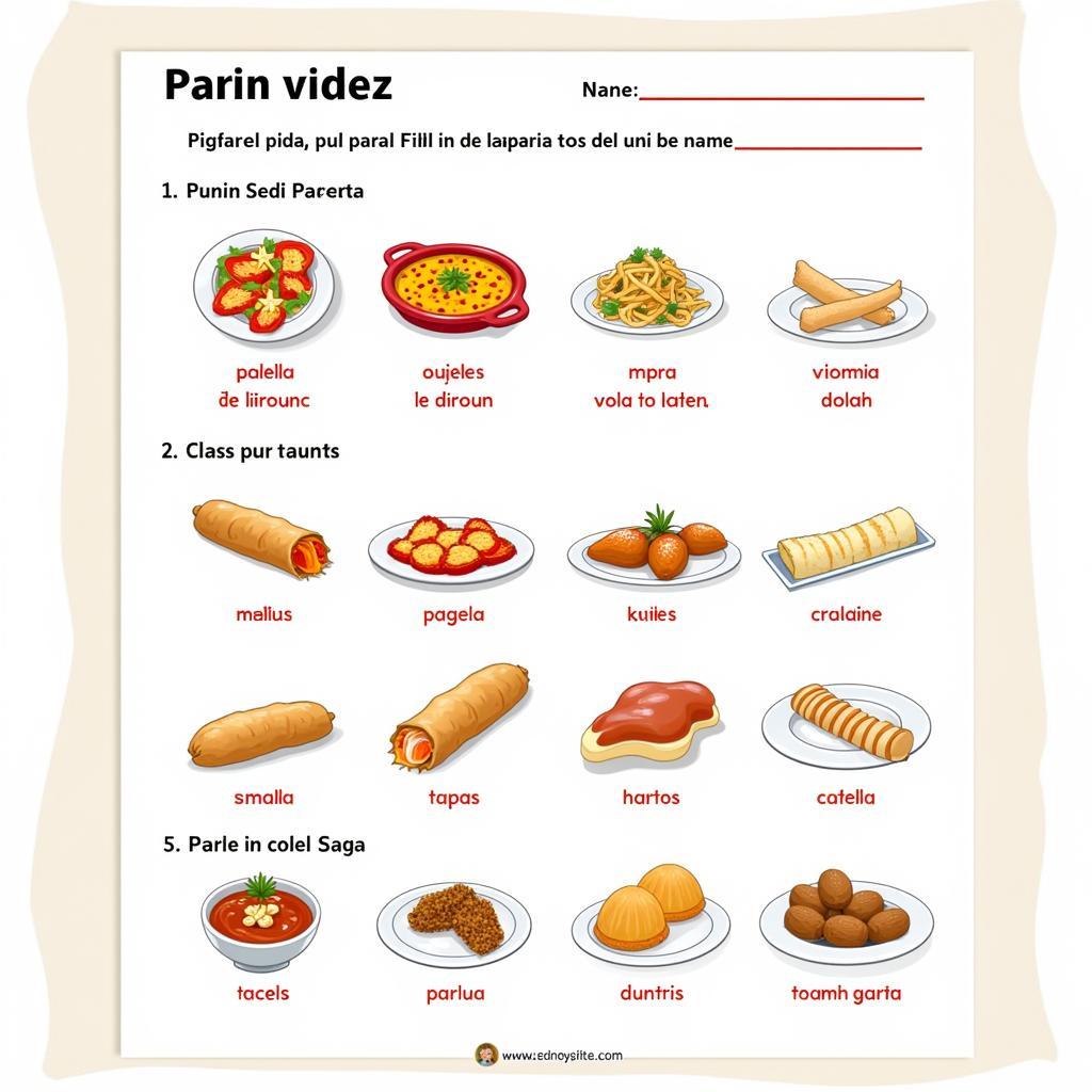 Spanish Food Vocabulary Worksheet for Beginners