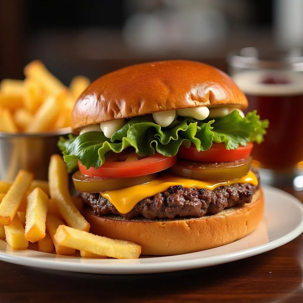 Sparez Bowling Signature Burger and Fries