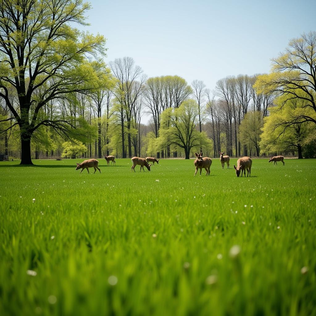 Deer grazing in a lush spring food plot