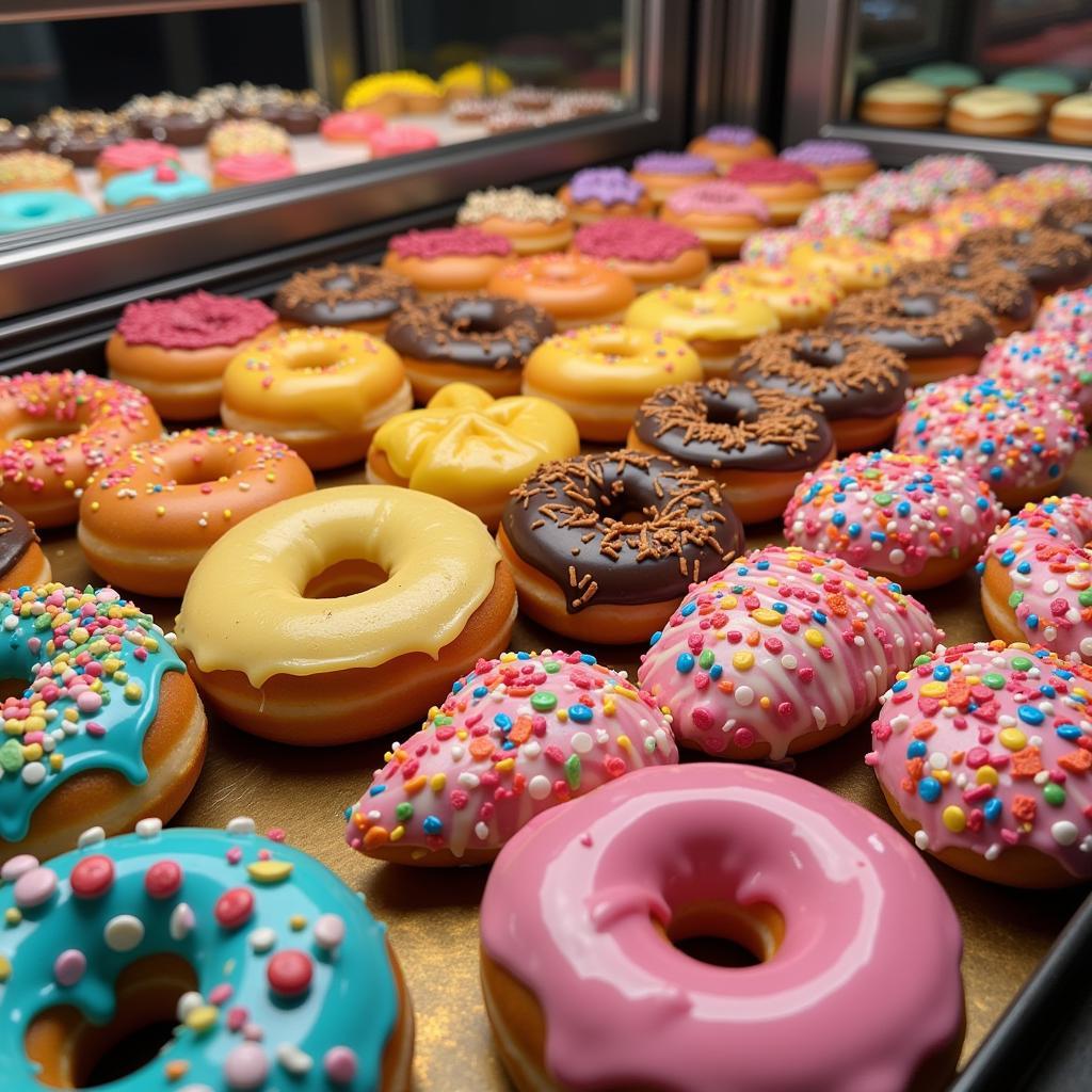 colorful donuts at sprinklelicious donuts