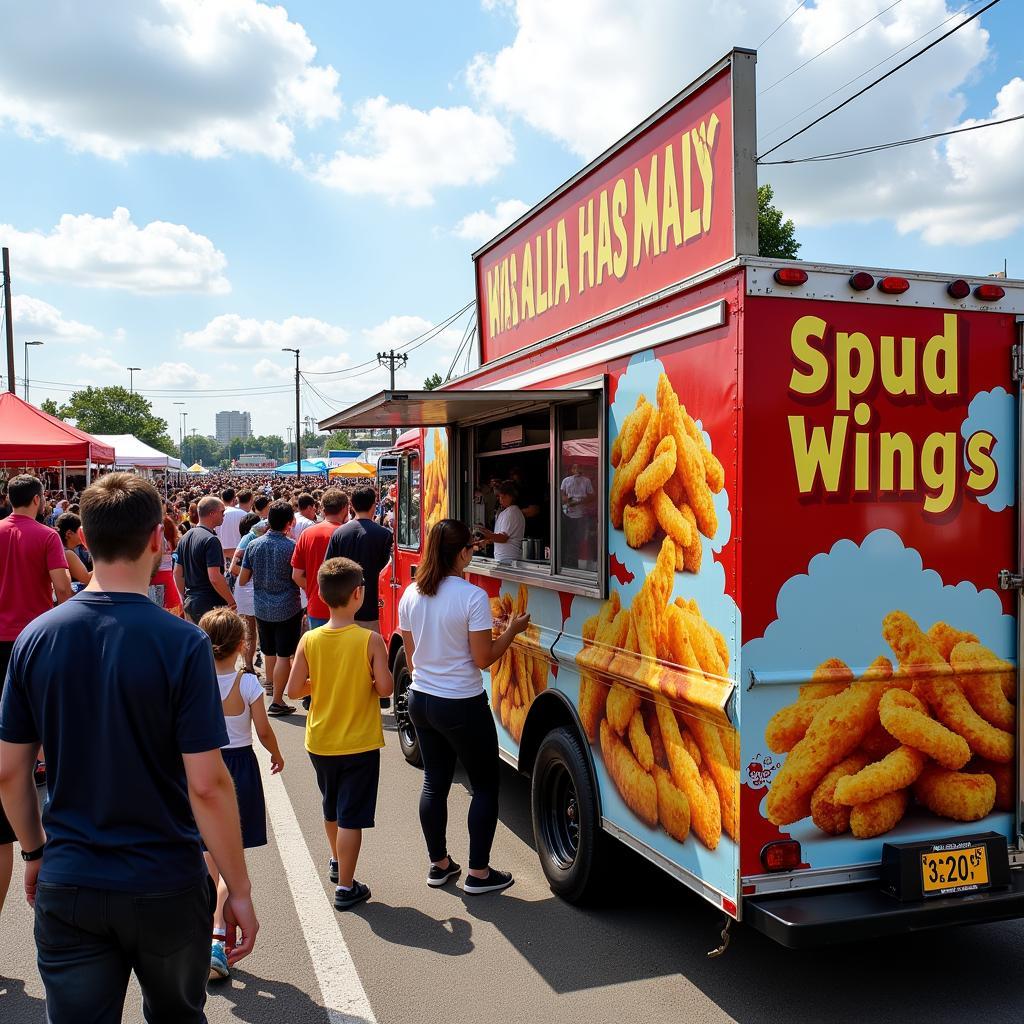 Spud wings food truck at a busy festival