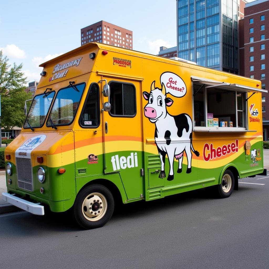 The Squeaky Cow food truck parked on a bustling city street