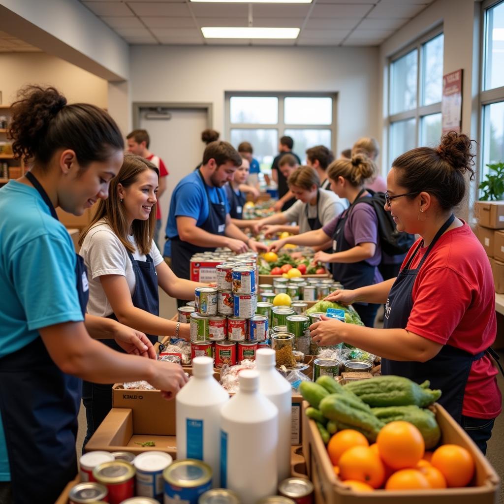 Volunteers sort and organize donations at a St. Charles food pantry