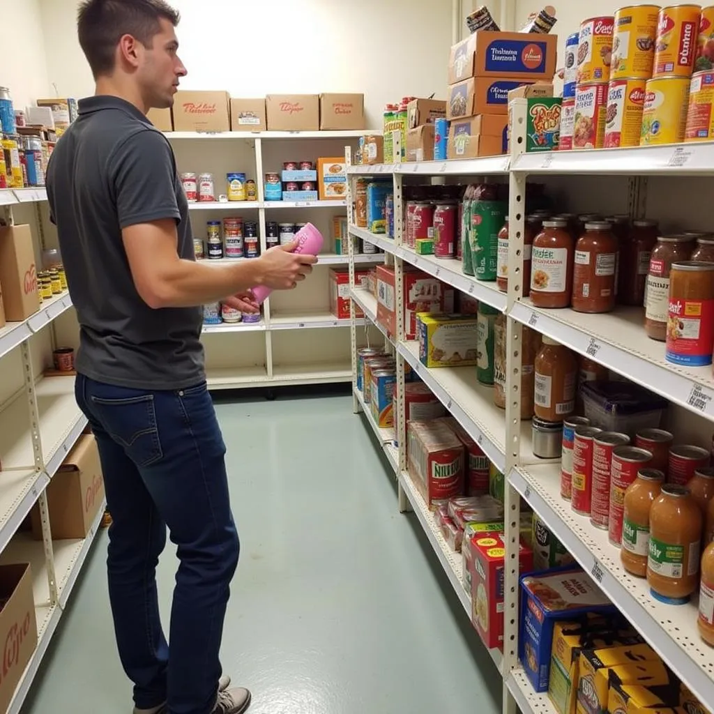 Client choosing food items at St. Hyacinth Food Pantry