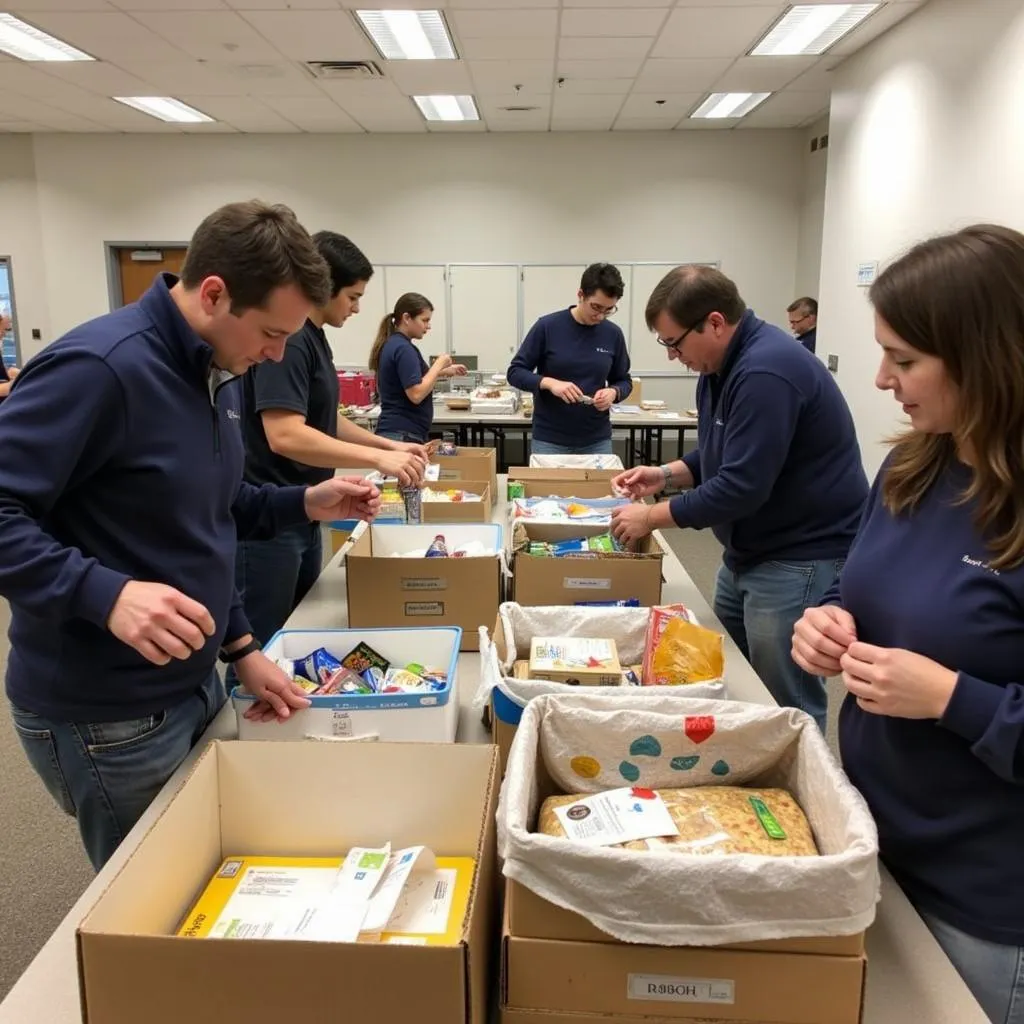 Volunteers sorting food at St. Hyacinth Food Pantry