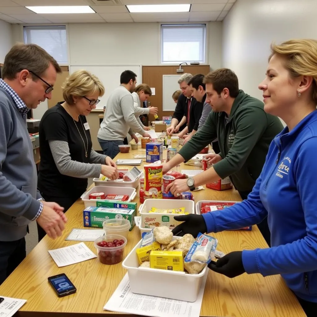 Volunteers at St. Rose of Lima Food Pantry sorting donations