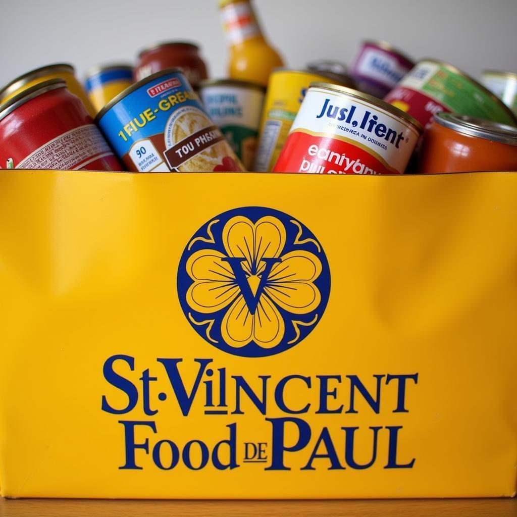 A donation box for the St. Vincent de Paul Food Bank