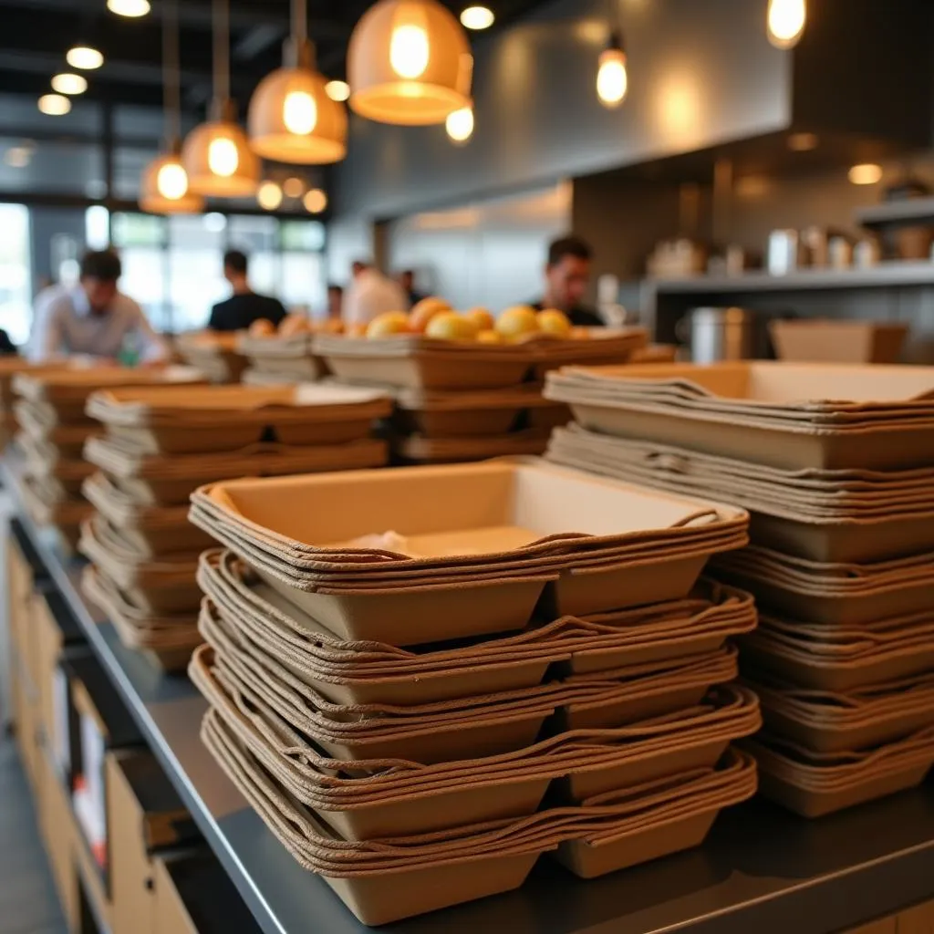 Stack of Cardboard Food Trays Ready for Use