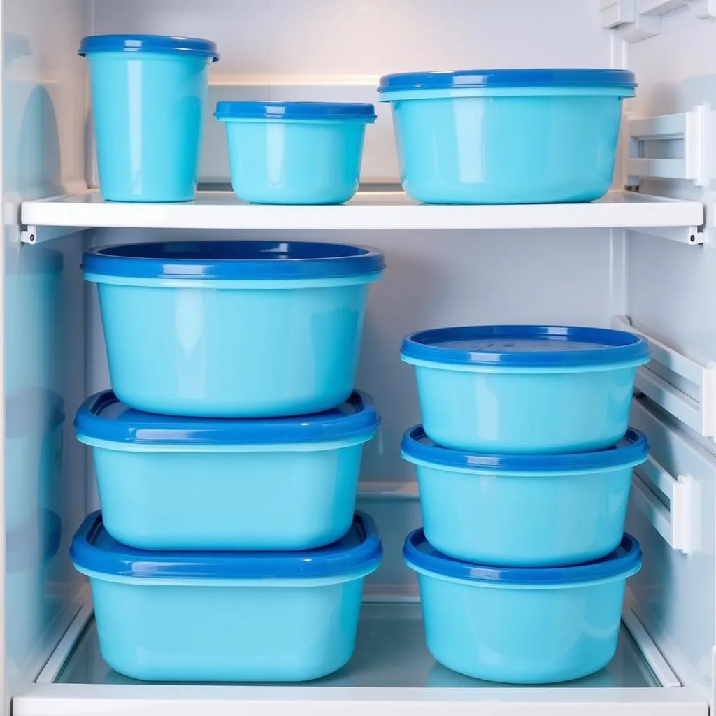 Stackable Blue Food Storage Containers in Fridge