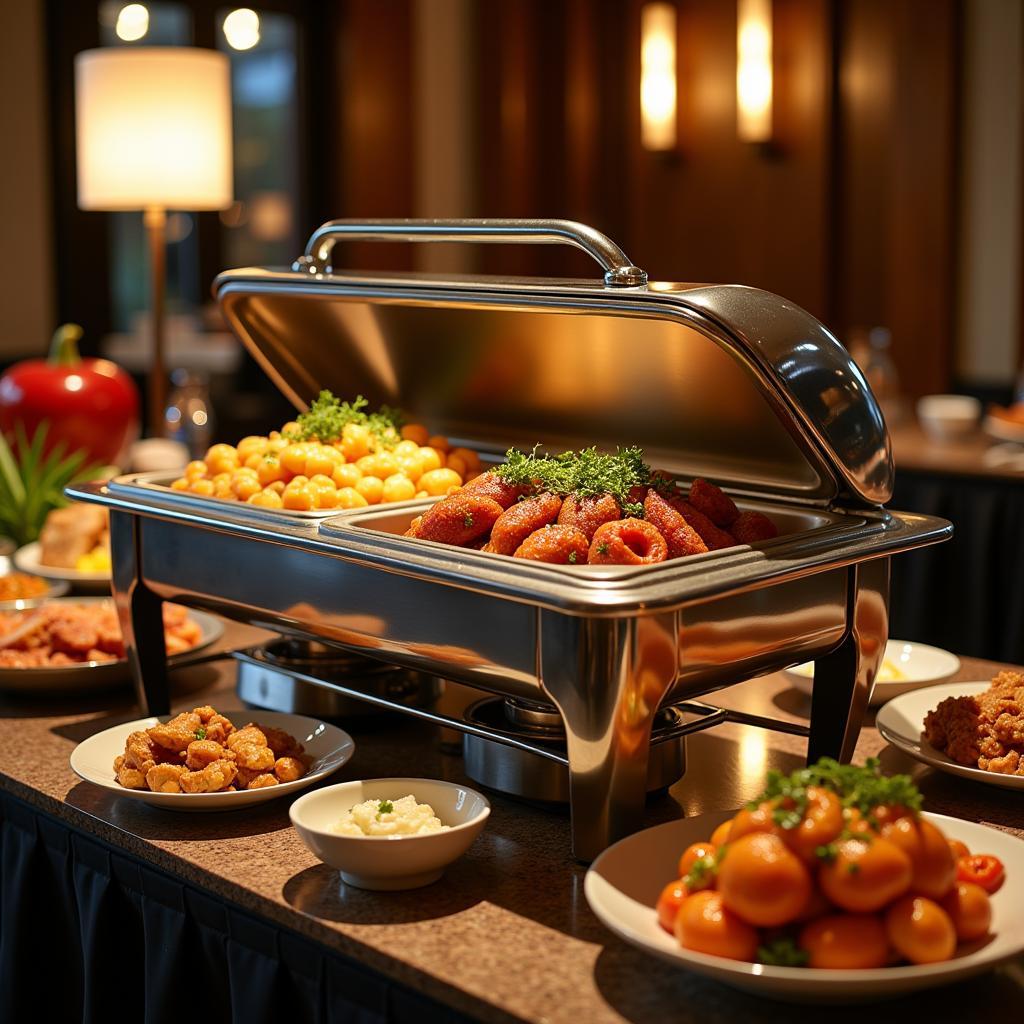 Modern Stainless Steel Food Chafer at a Buffet