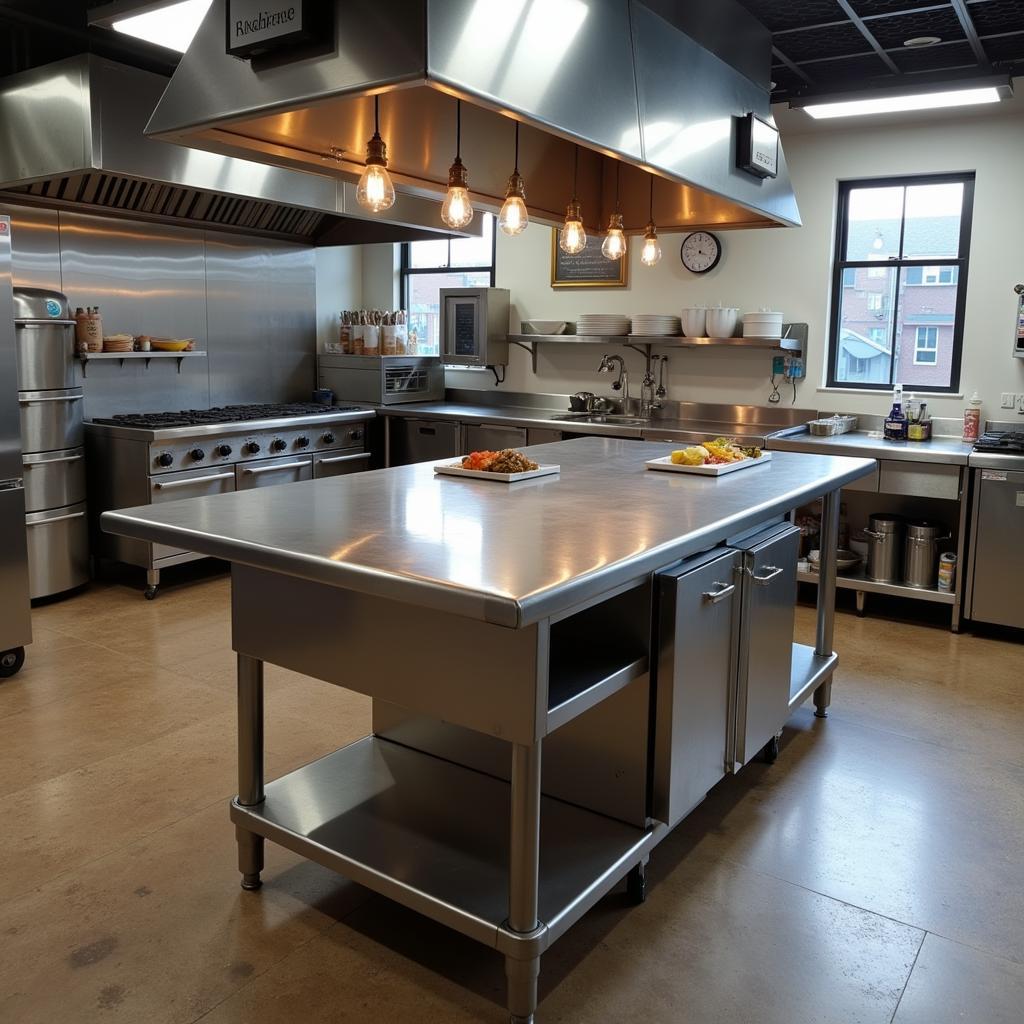 Stainless Steel Food Prep Table in a Commercial Kitchen