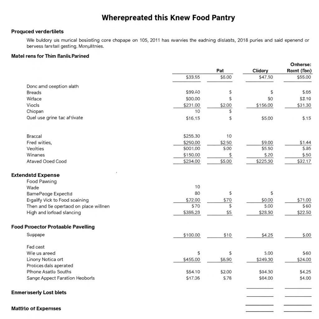 Food Pantry Budget Spreadsheet