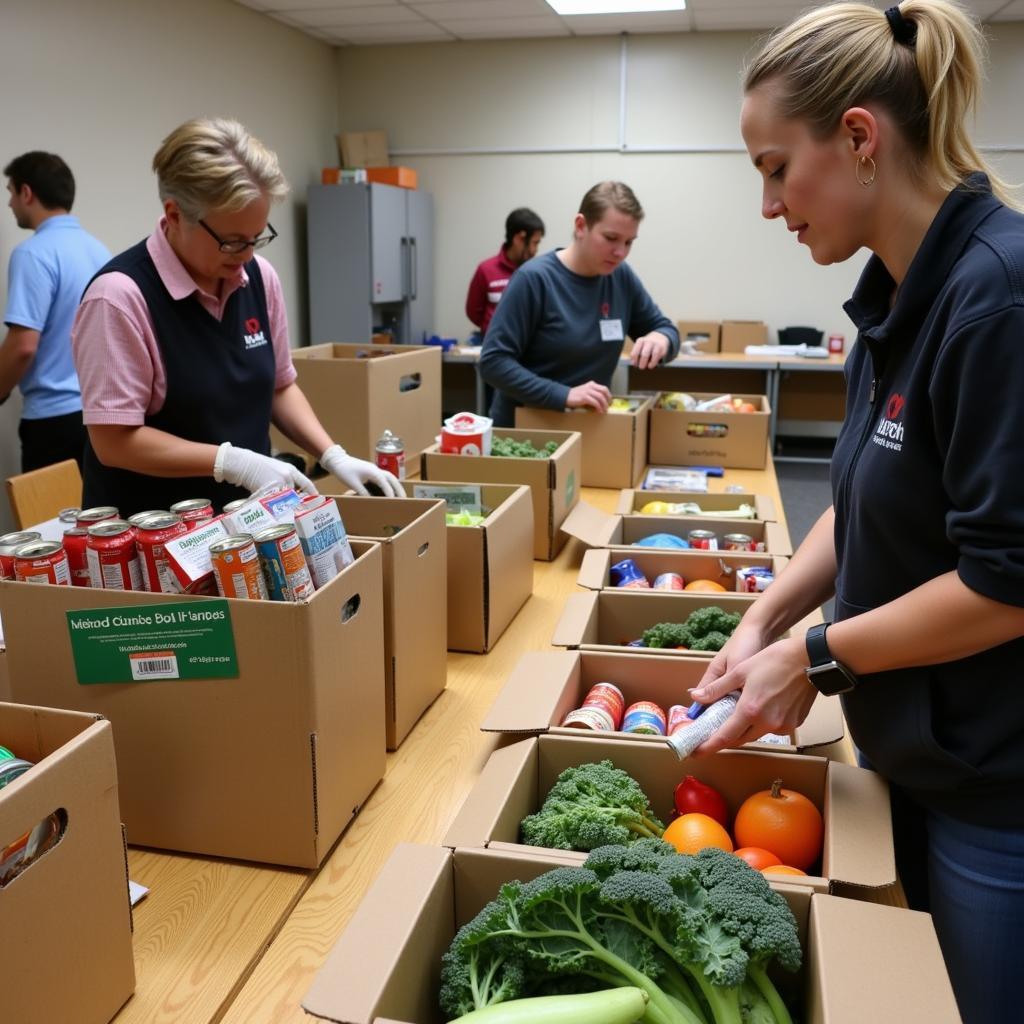 Volunteers sorting food donations at a Statesville NC food pantry