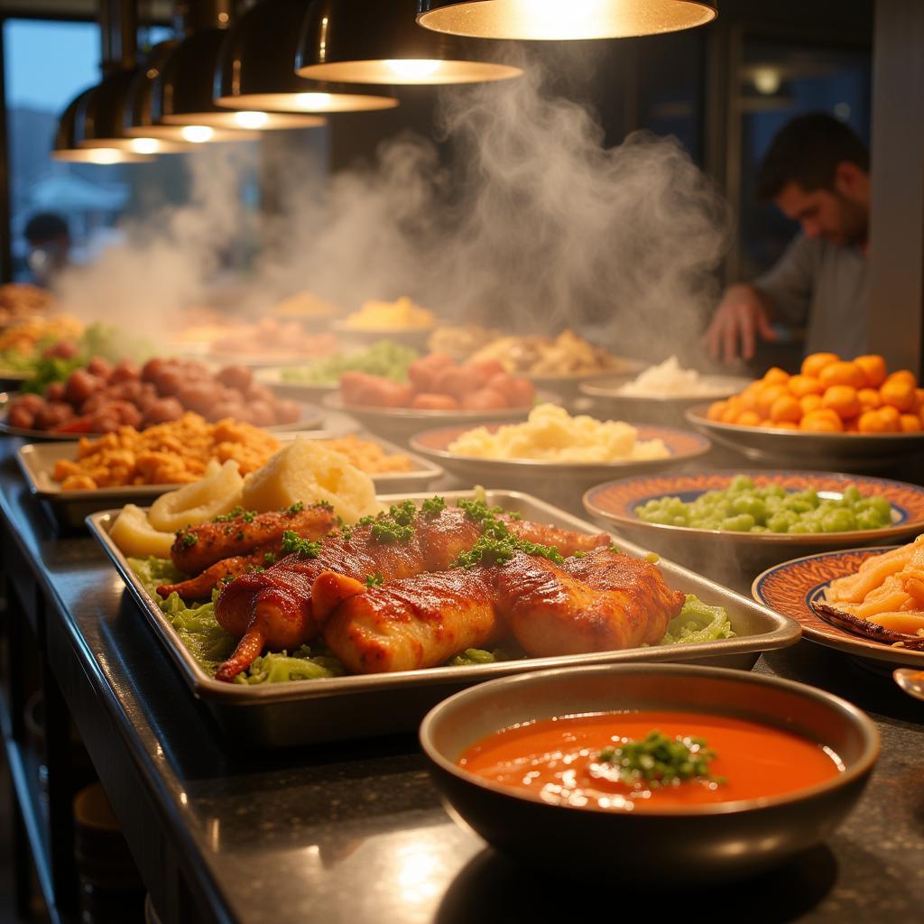 A steam table filled with a variety of dishes