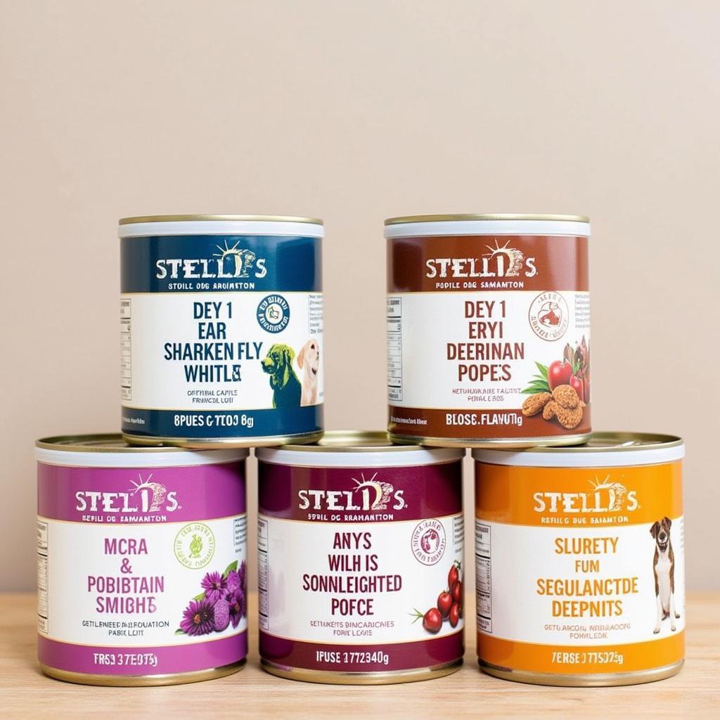 A variety of Stella's canned dog food flavors