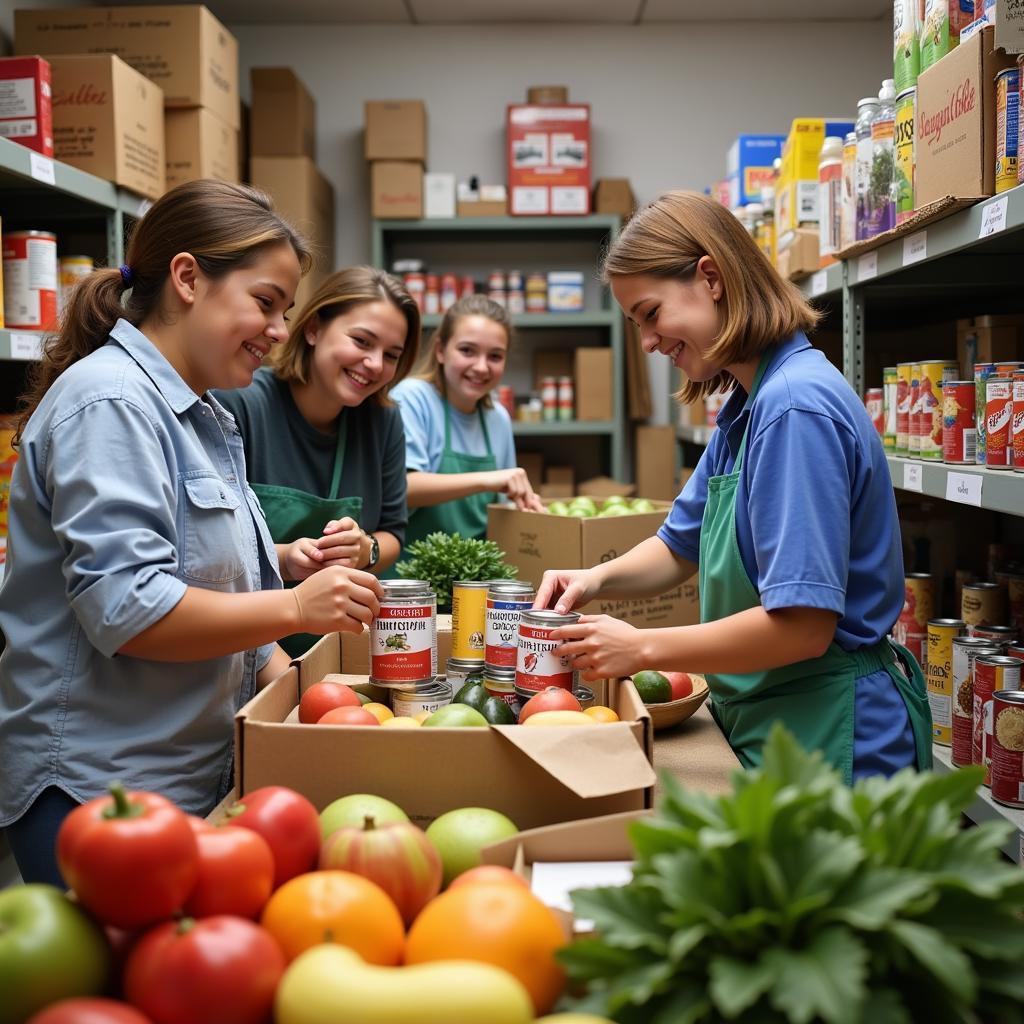 Volunteers at the Stillwater MN Food Shelf organizing donations