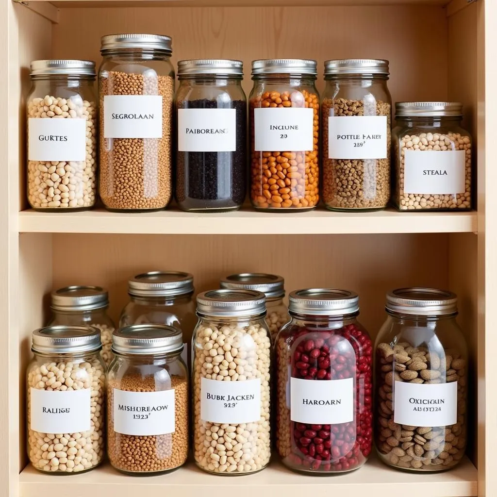 Storing dried beans in airtight containers for long-term preservation.