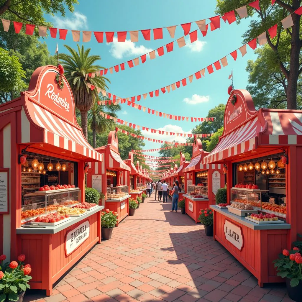 Strawberry festival food stalls brimming with colorful treats