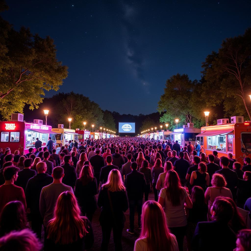 Excited crowd at a street food cinema event