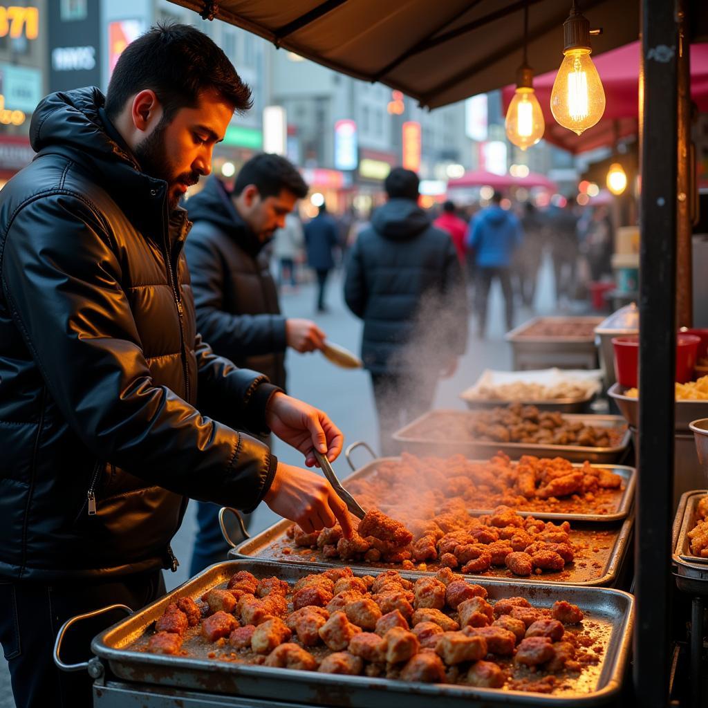 Street food vendor serving customers