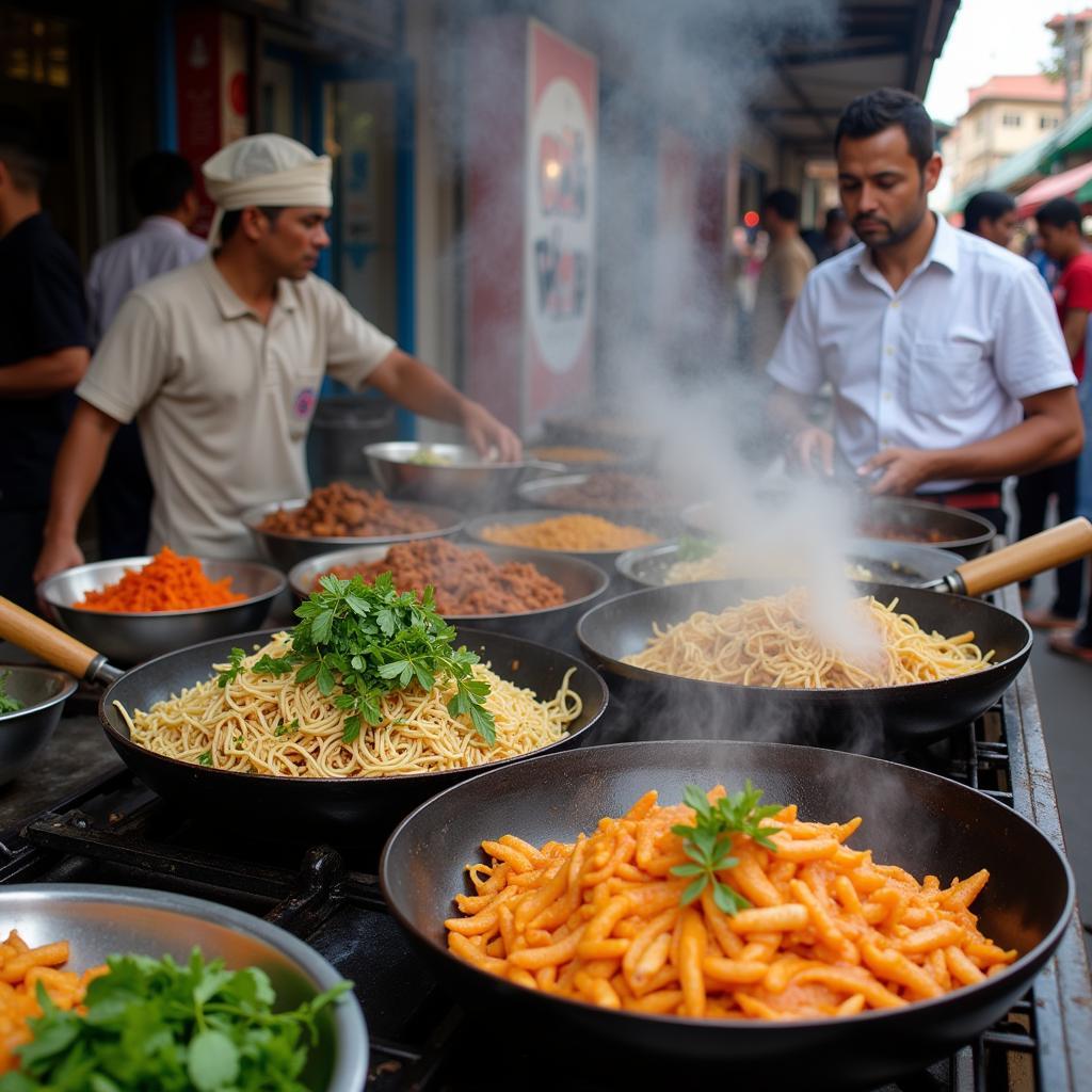 Street food vendors preparing mumum cuisine