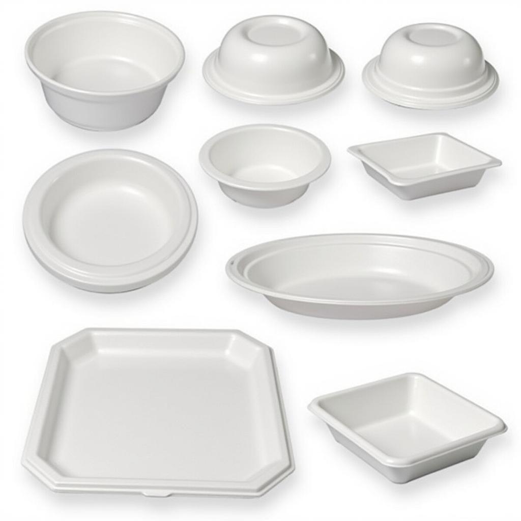 Various sizes and shapes of styrofoam food containers.