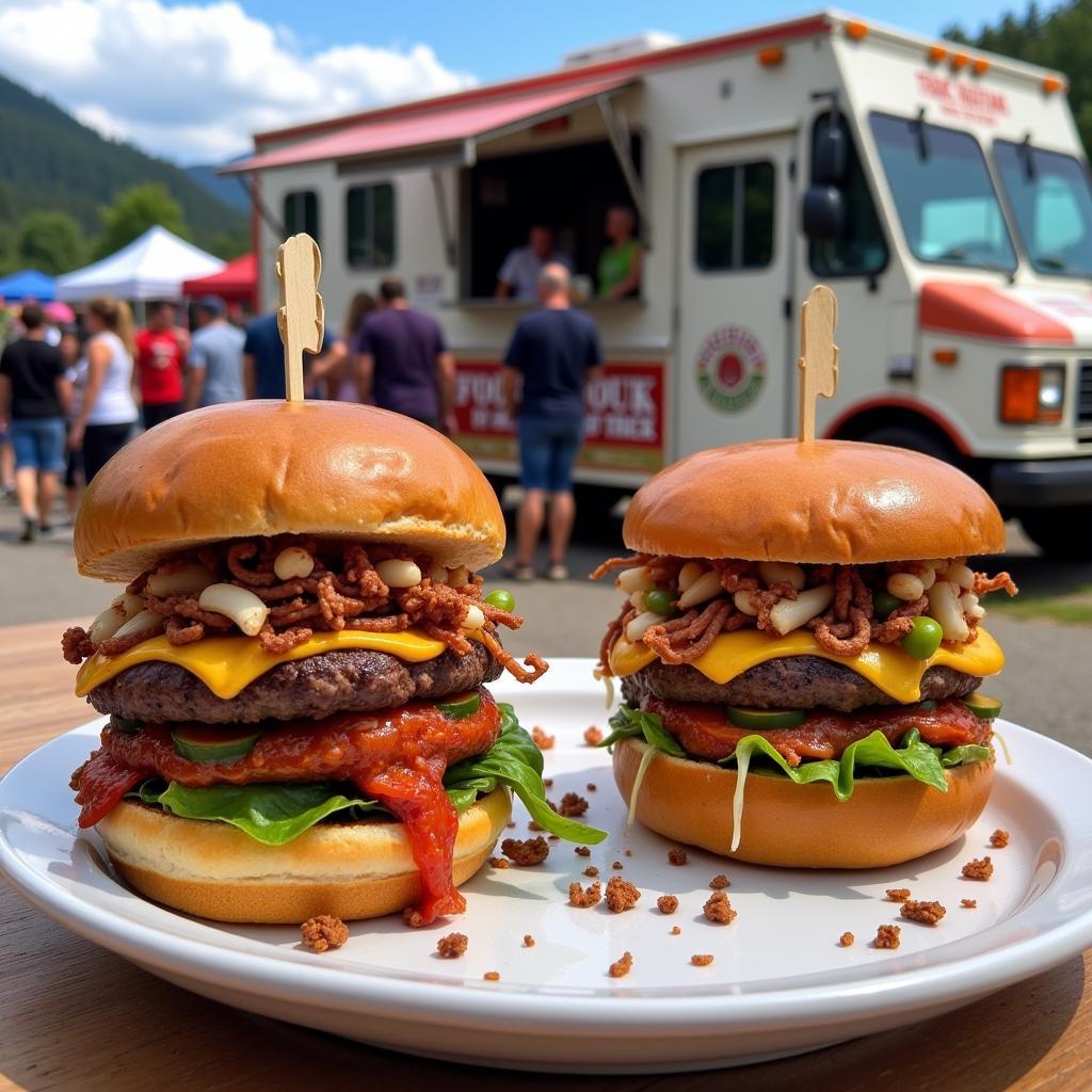 Gourmet burgers being served from a food truck