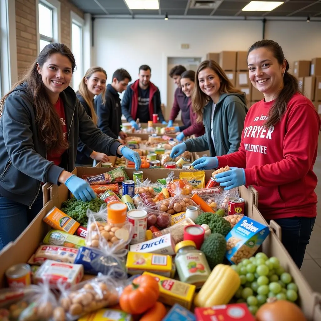 Volunteers sorting donations at the Sumner Community Food Bank