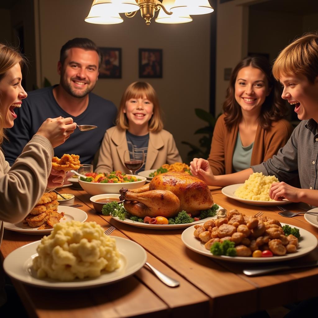 Family Enjoying Sunday Dinner Feast