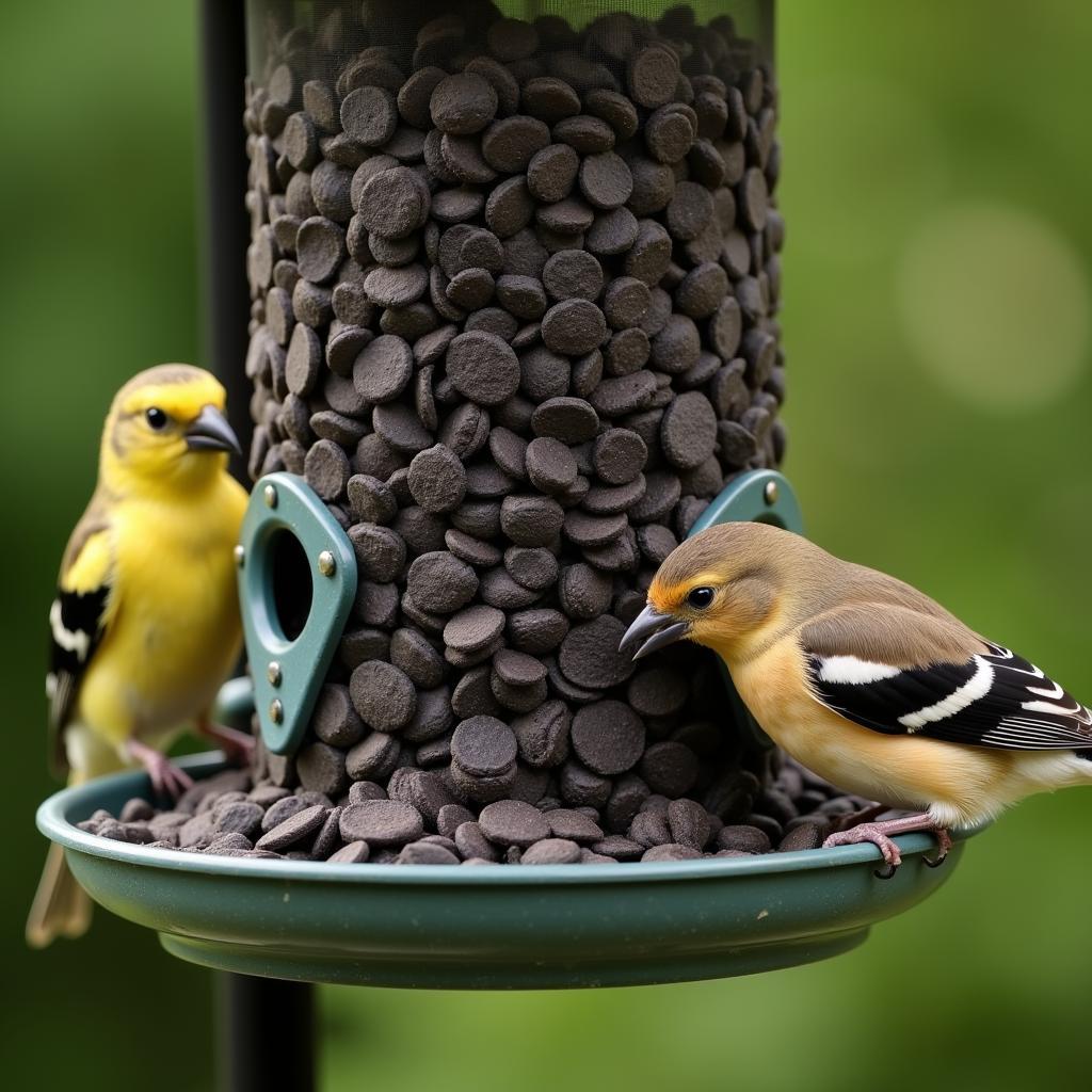 Sunflower chips in a bird feeder