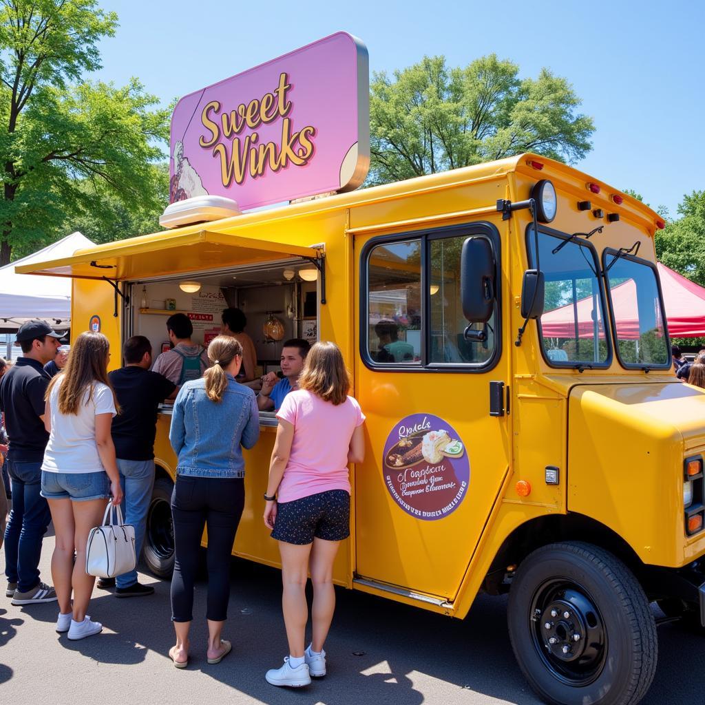 Vibrant Sweet Winks food truck parked at a local event