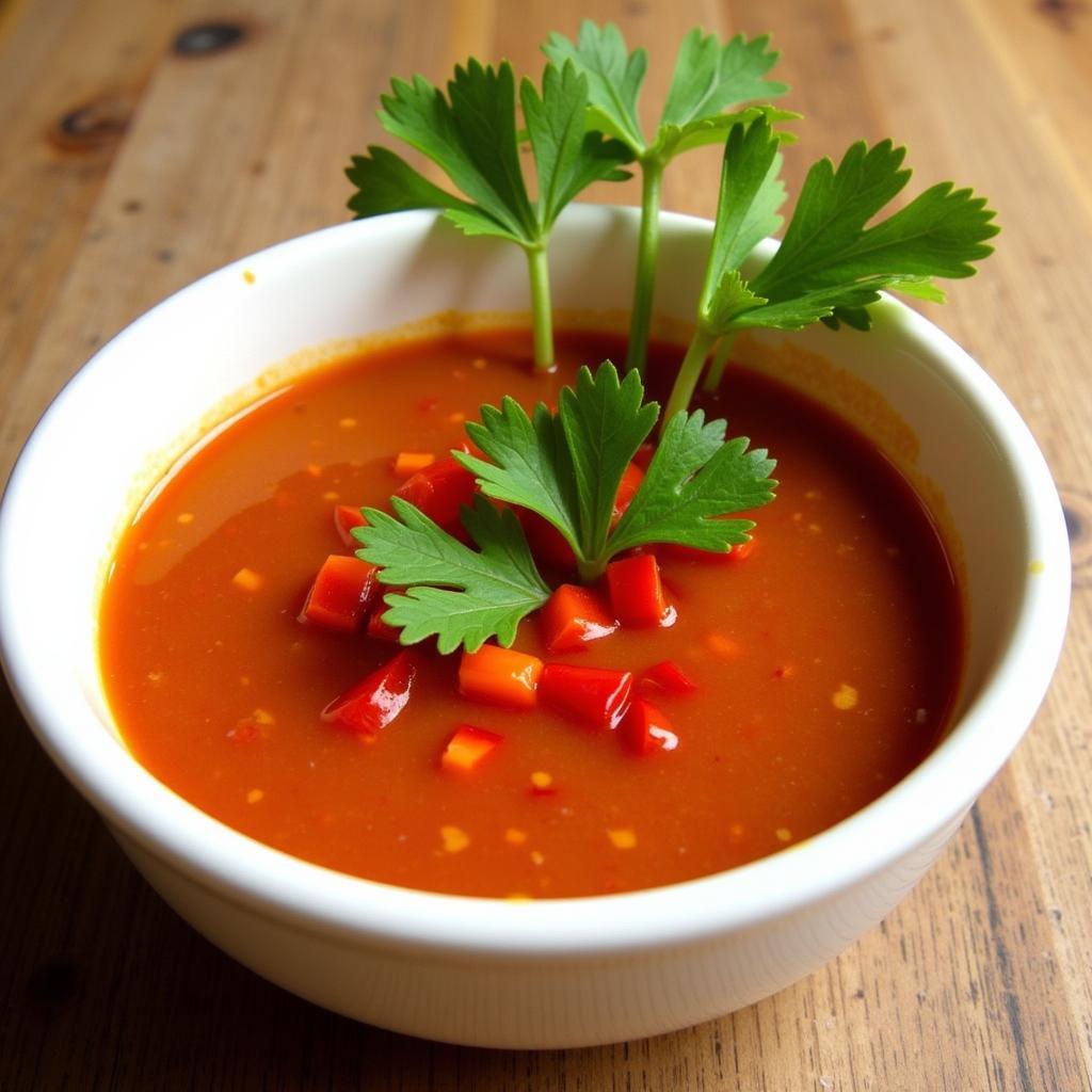 Close-up of a vibrant dipping sauce made with tamasteen