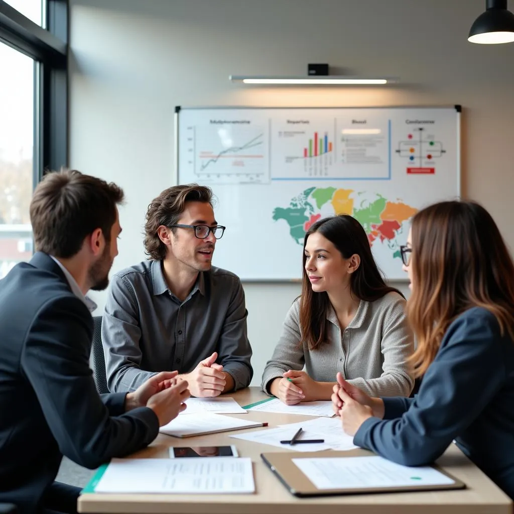 Team of food manufacturing consultants brainstorming in a meeting