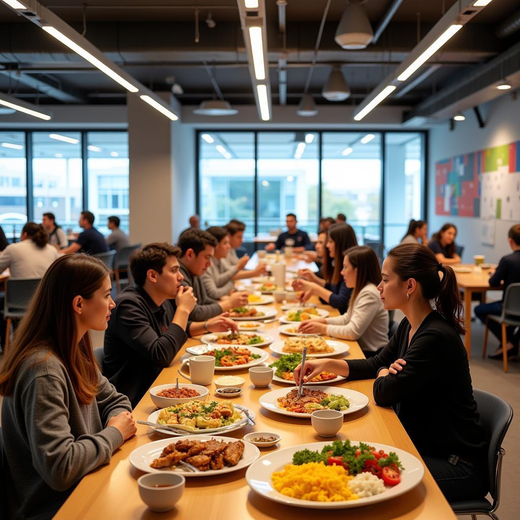 Employees Enjoying Free Lunch in a Tech Company Cafeteria