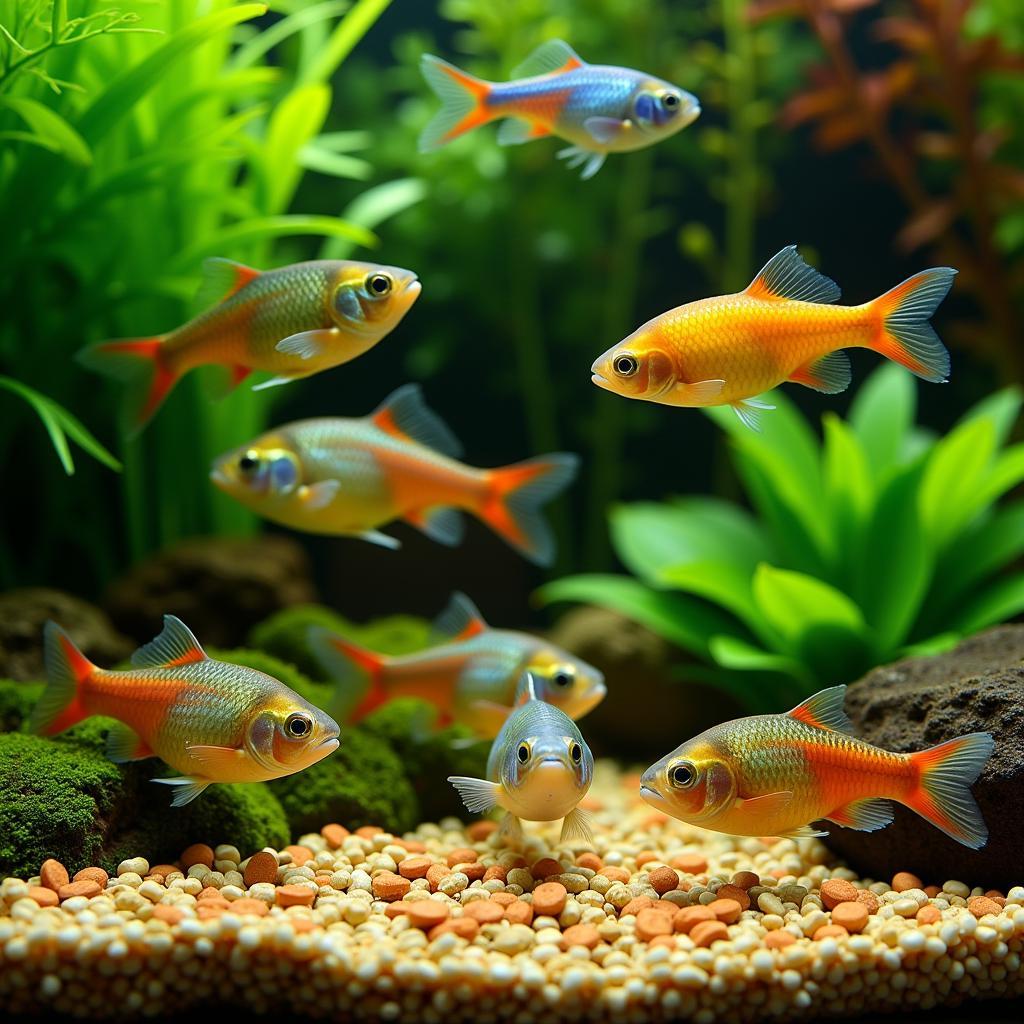 Colorful Tetra Fish Enjoying a Variety of Food