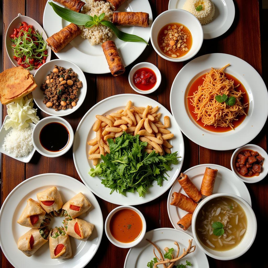 A colorful spread of Thai and Vietnamese dishes