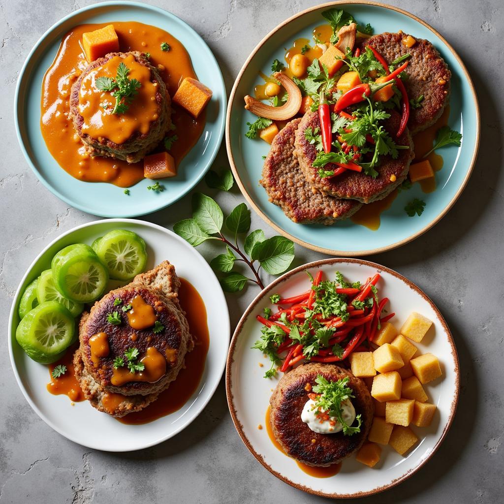 Different variations of Thai-inspired Salisbury steak