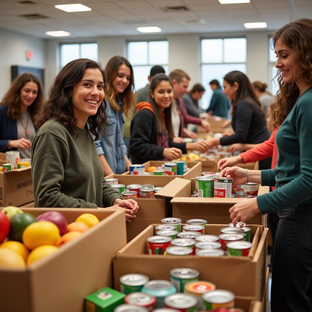 Volunteers Sorting Food Donations for Thanksgiving