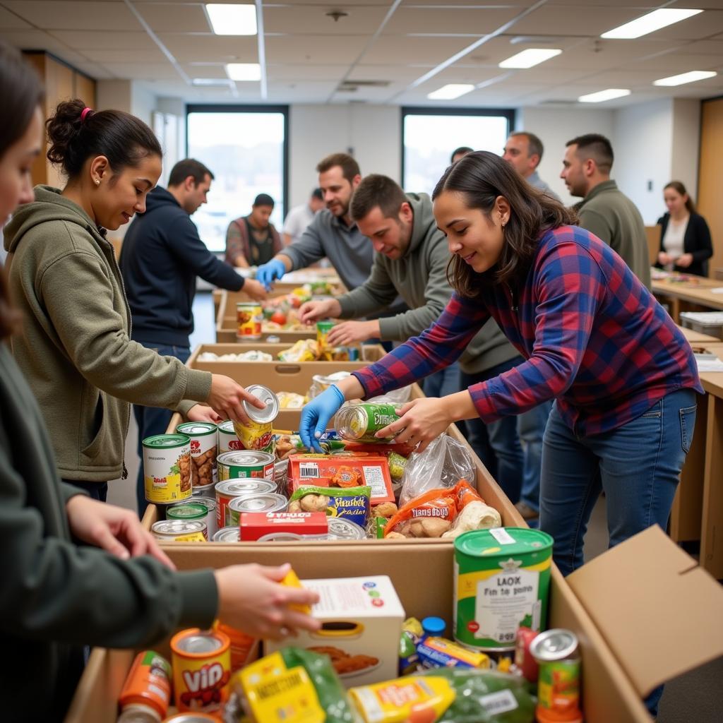 Volunteers sorting food donations at a Thomasville NC food bank