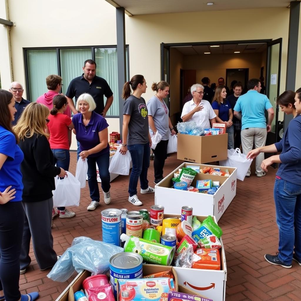 Community members participate in a food drive to support local food banks