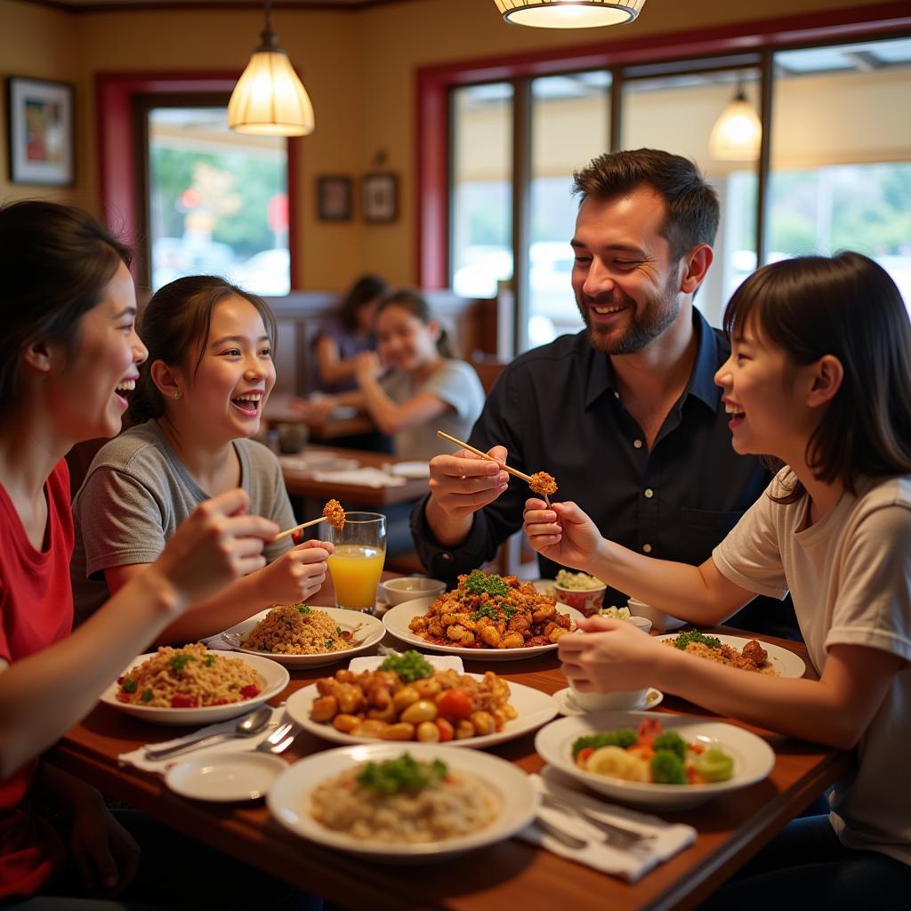 Family enjoying Chinese food in Tilton, NH