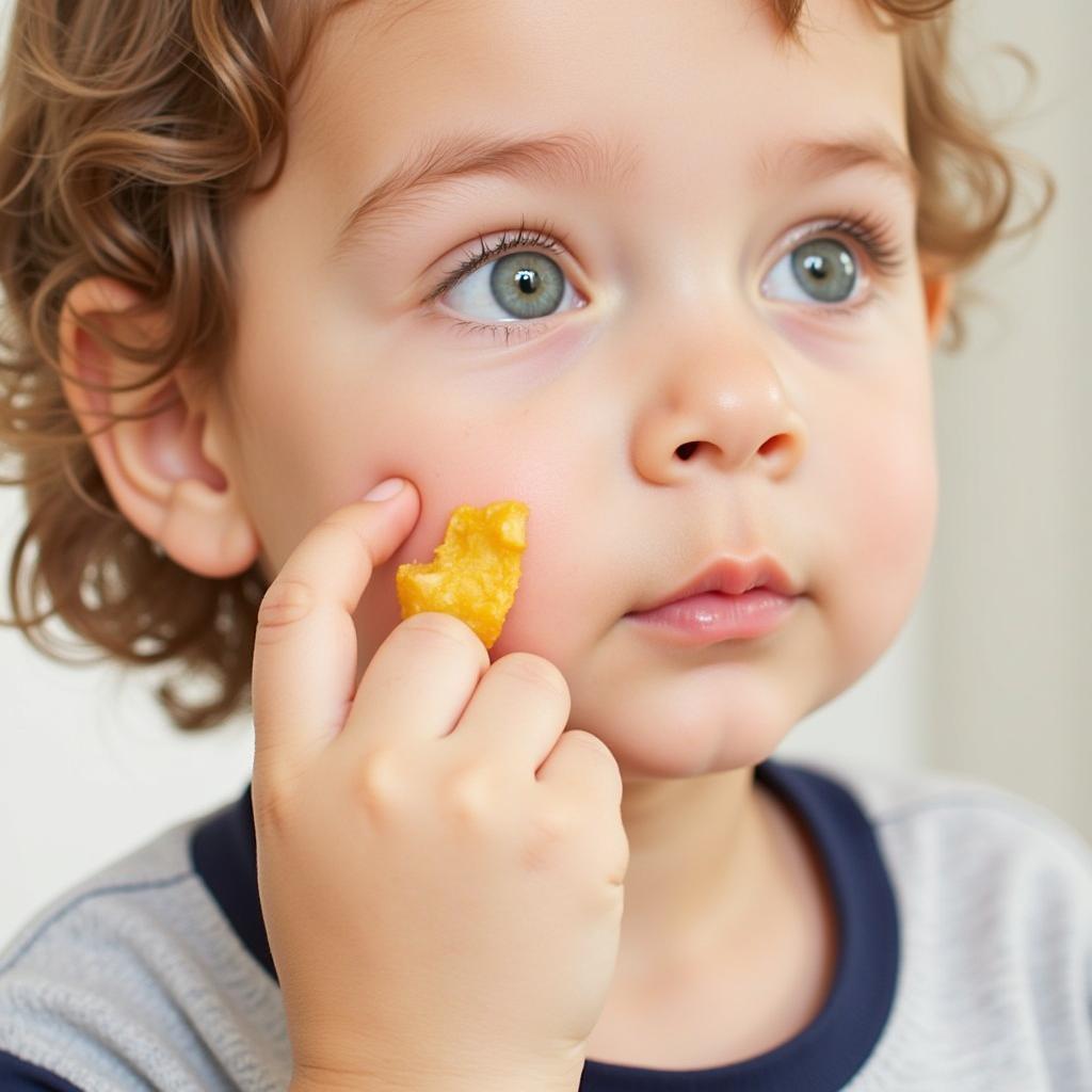 Toddler Holding Finger Food in Cheek