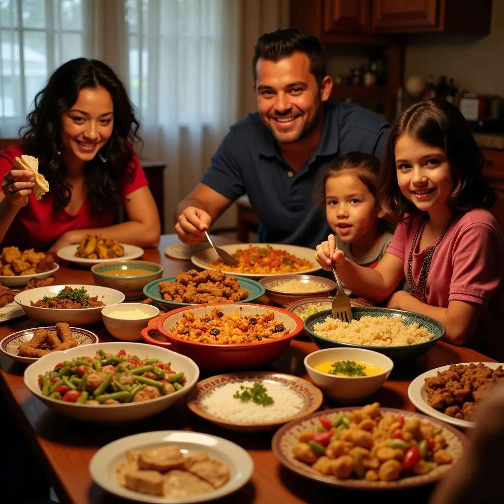 Family Gathering Around Toma Food