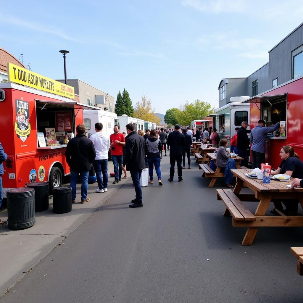 Vibrant Tooele food truck park bustling with activity