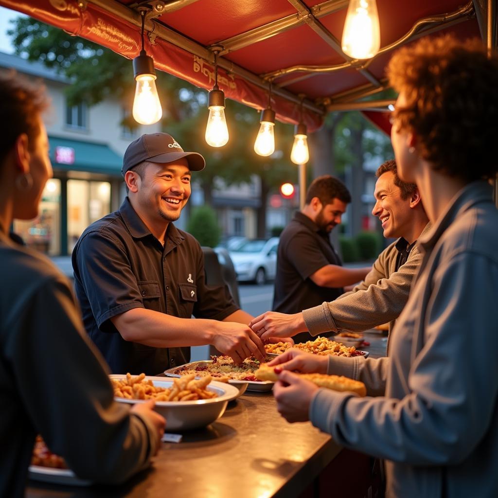 Towable Food Cart Owner Serving Customers with a Smile